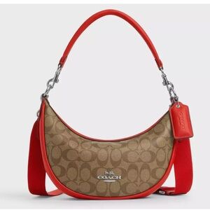 New Coach CR283 Aria Shoulder bag Logo Signature Khaki / Miami Red